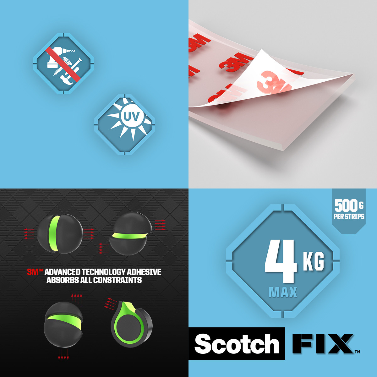Paski montażowe dwustronne przezroczyste Scotch-Fix™ 25 mm x 76 mm 8 pasków